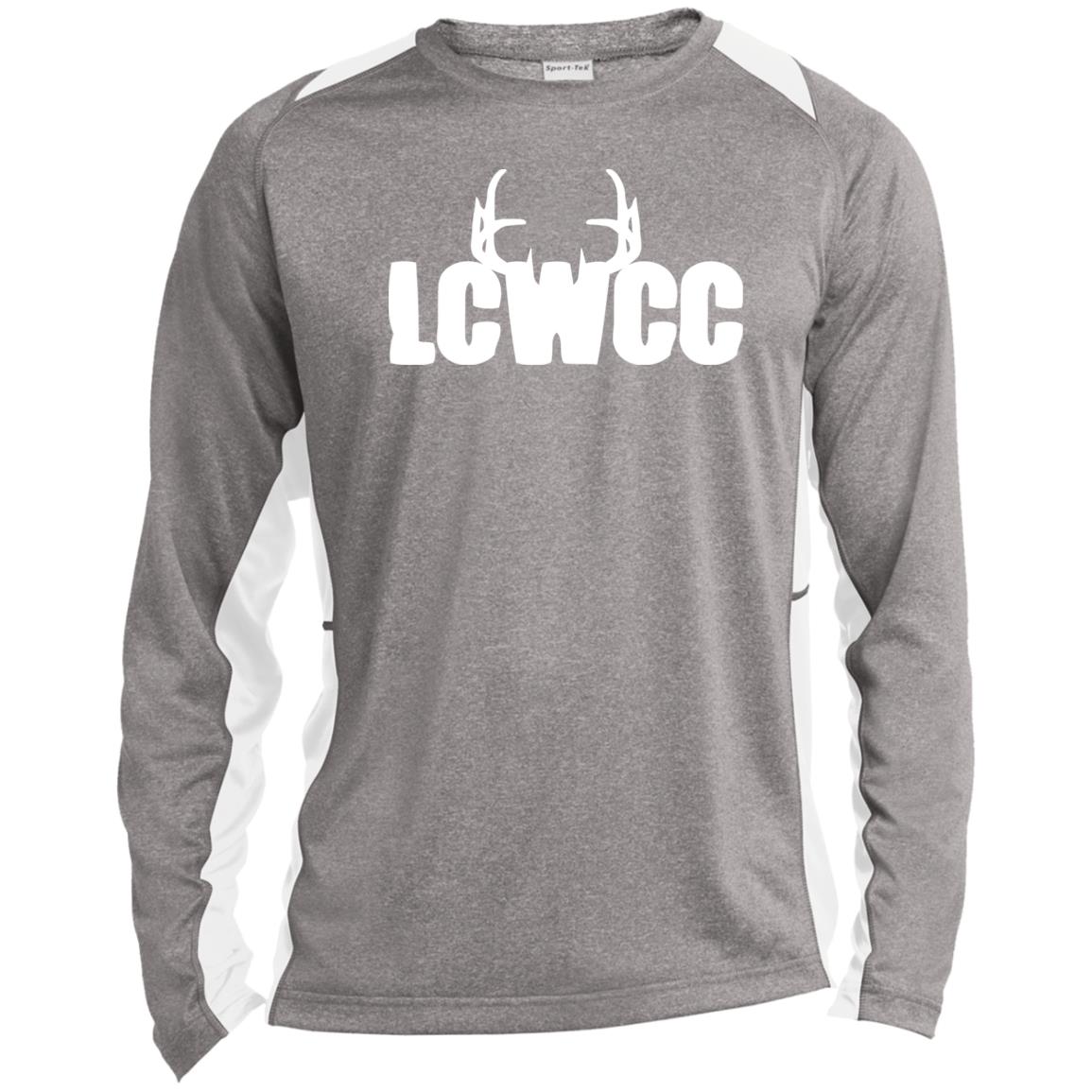 LCWCC Rack Logo - White ST361LS Long Sleeve Heather Colorblock Performance Tee