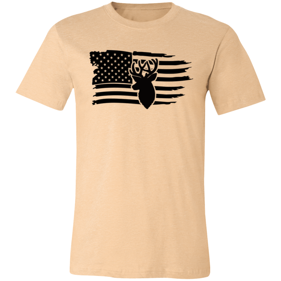 Distressed American Flag Deer 3001C Unisex Jersey Short-Sleeve T-Shirt