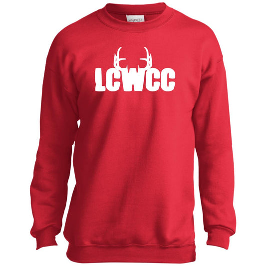 LCWCC Rack Logo - White PC90Y Youth Crewneck Sweatshirt