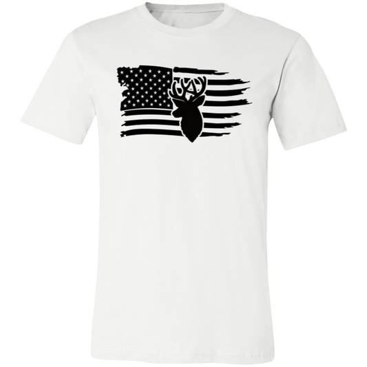 Distressed American Flag Deer 3001C Unisex Jersey Short-Sleeve T-Shirt