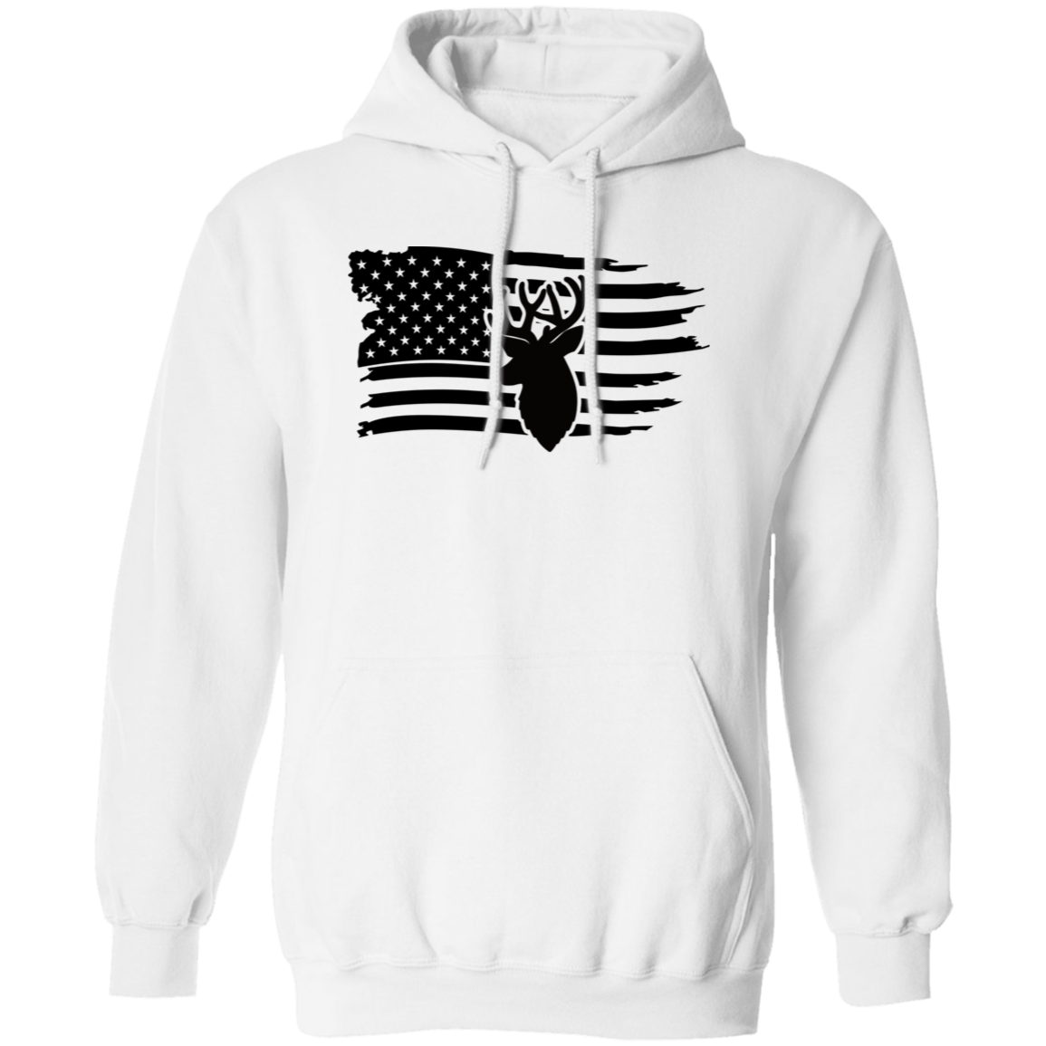 Distressed American Flag Deer G185 Pullover Hoodie