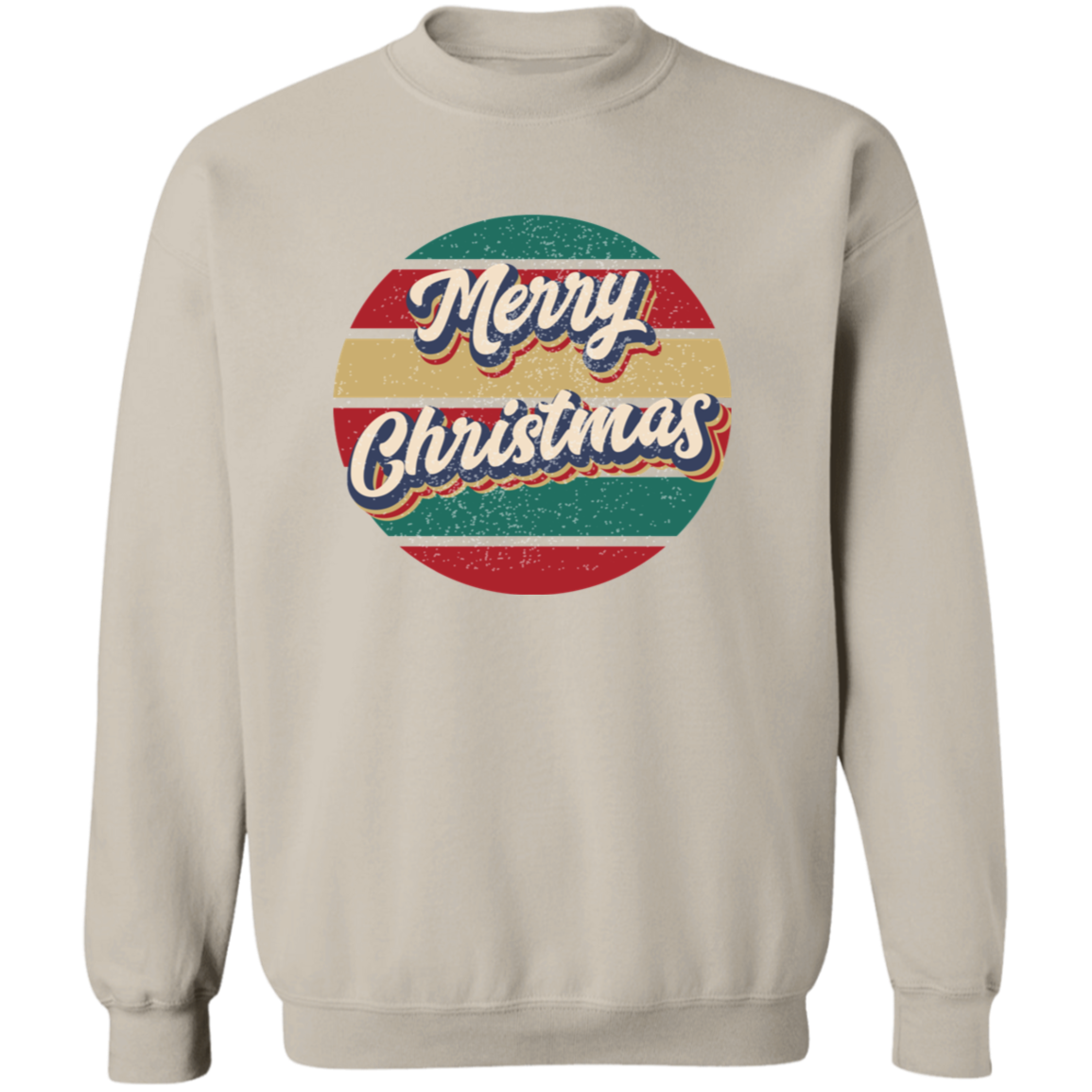 Merry Christmas Retro Circle G180 Crewneck Pullover Sweatshirt