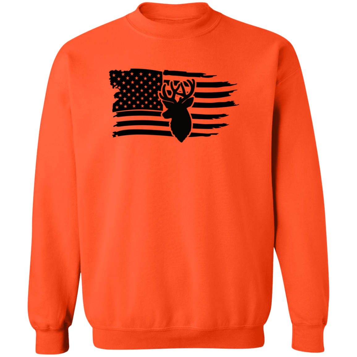 Distressed American Flag Deer G180 Crewneck Pullover Sweatshirt
