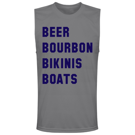 ***2 SIDED***  HRCL FL - Navy Beer Bourbon Bikinis Boats - - 2 Sided - UV 40+ Protection TT11M Team 365 Mens Zone Muscle Tee