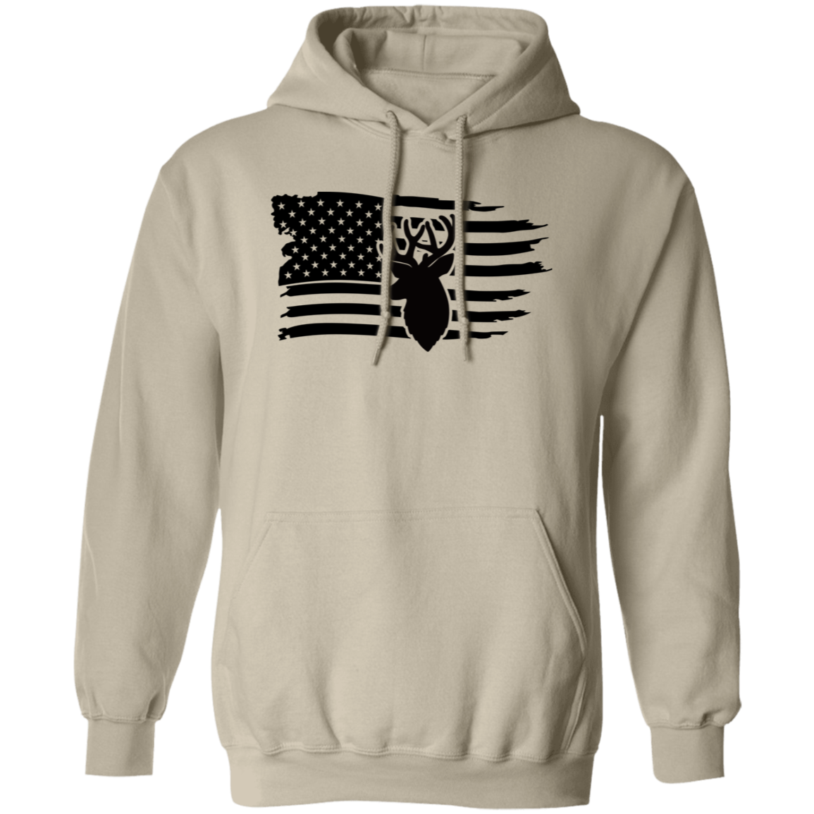 Distressed American Flag Deer G185 Pullover Hoodie