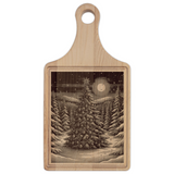 Christmas Tree Engraved Wooden Cutting Board Paddle w Handle