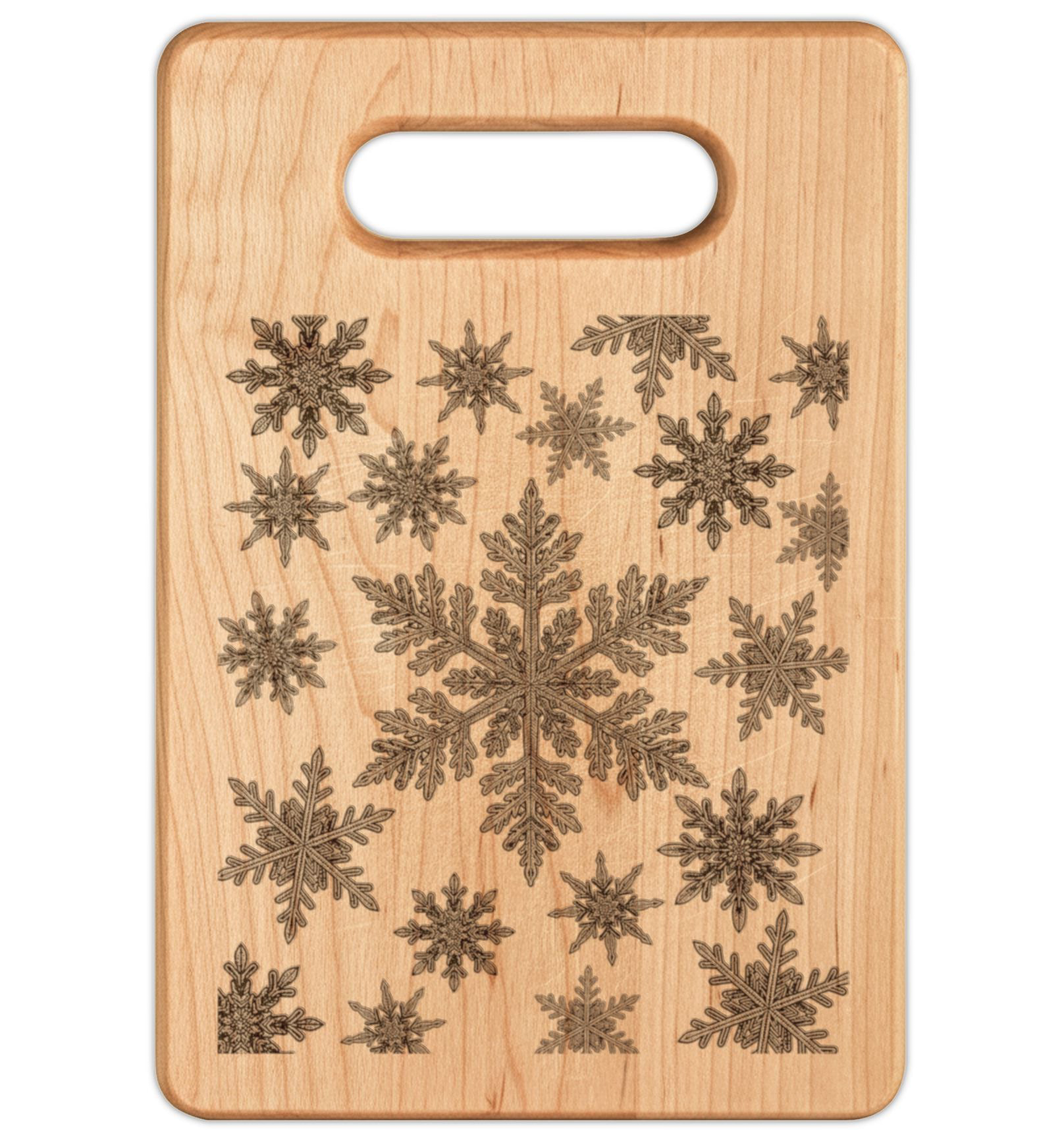 Snowflakes Engraved Wooden Cutting Board Rectangle Handle