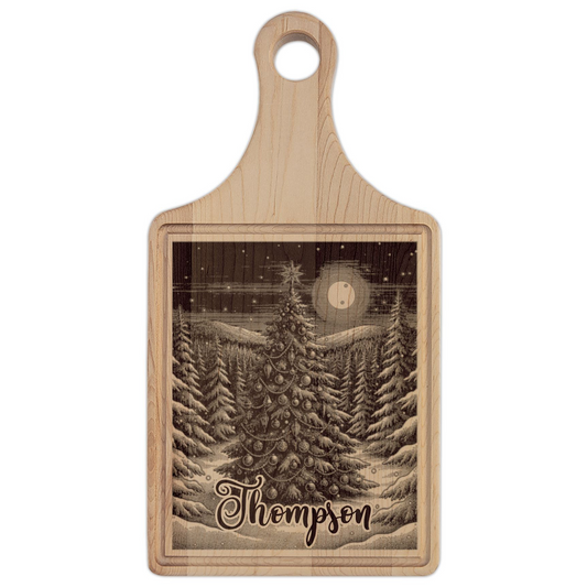 Christmas Tree Personalized Engraved Wooden Cutting Board Paddle w Handle