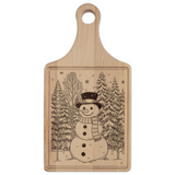 Snowman Happy Holidays Engraved Wooden Cutting Board Paddle w Handle