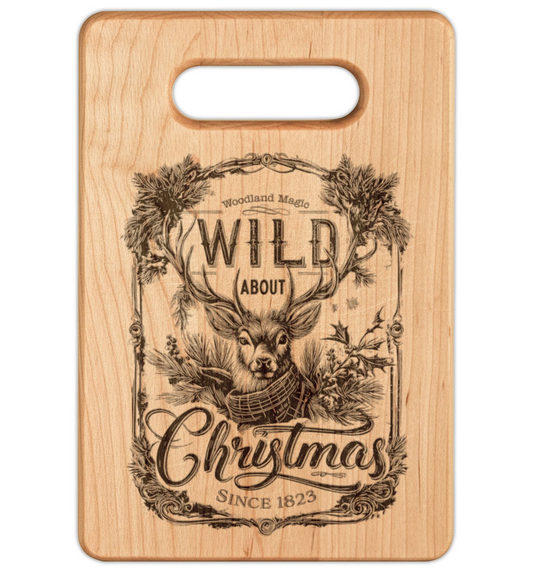 Wild About Christmas Engraved Wooden Cutting Board Rectangle Handle