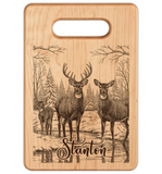Deer Family in Snow Personalized Engraved Wooden Cutting Board Rectangle Handle