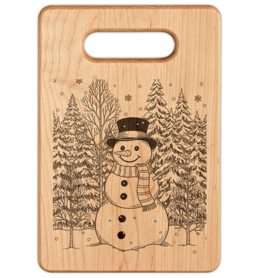 Snowman Happy Holidays Engraved Wooden Cutting Board Rectangle Handle