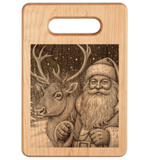 Santa and Reindeer Engraved Wooden Cutting Board Rectangle Handle