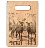 Deer Family in Snow Engraved Wooden Cutting Board Rectangle Handle