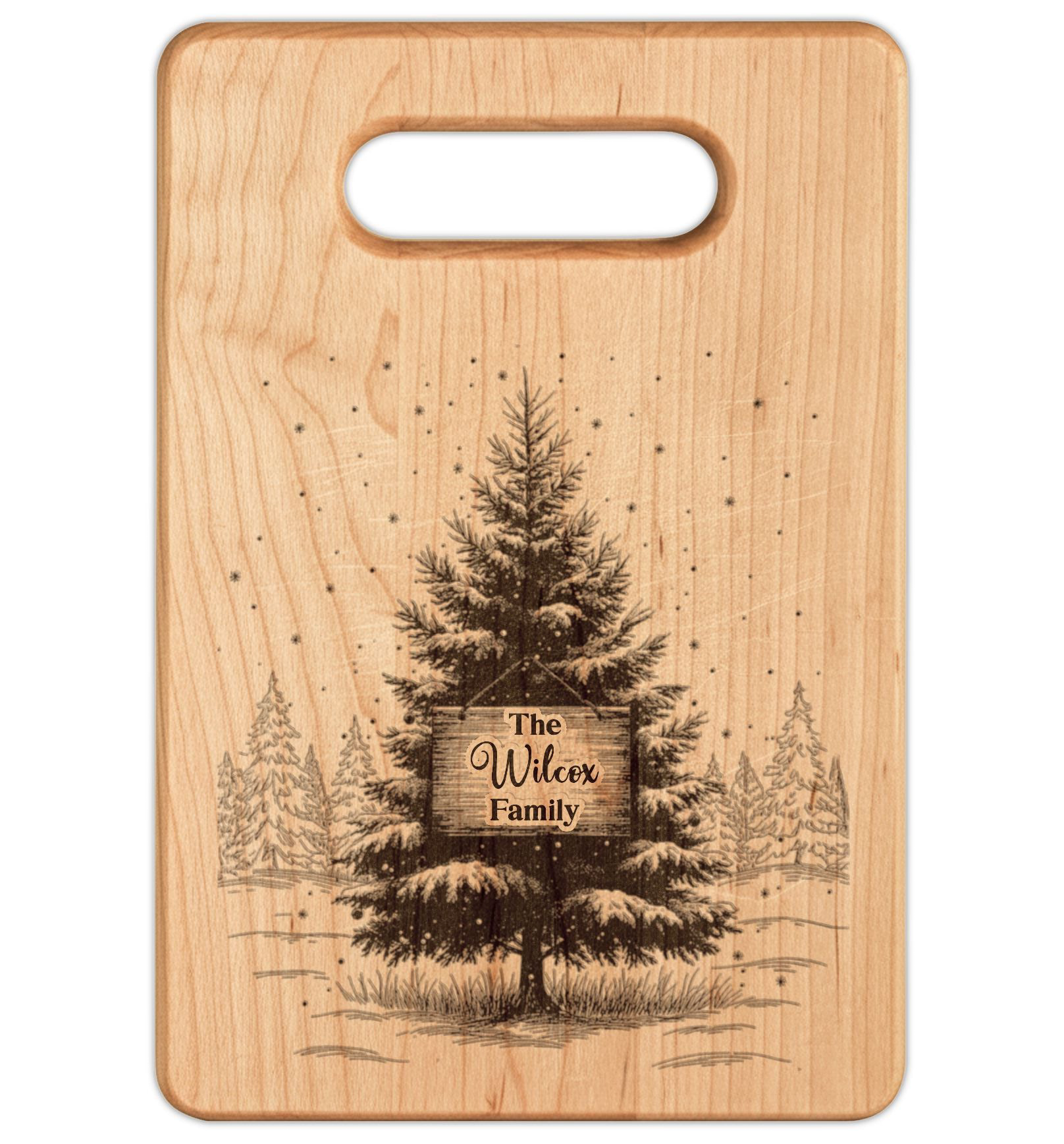 Christmas Tree with Wooden Sign Personalized Engraved Wooden Cutting Board Rectangle Handle