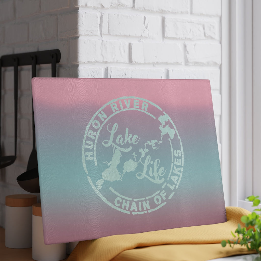 Glass Cutting Board - HRCL Lake Life Logo