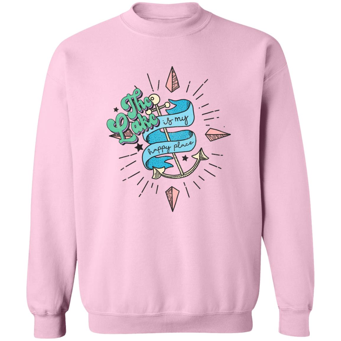 The Lake is My Happy Place HRCL LL 2 Sided G180 Crewneck Pullover Sweatshirt