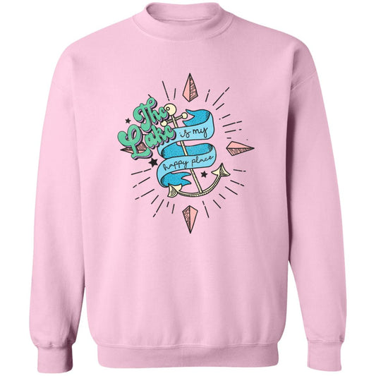 ***2 SIDED***  The Lake is My Happy Place HRCL LL 2 Sided G180 Crewneck Pullover Sweatshirt