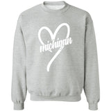 Michigan Heart - White G180 Crewneck Pullover Sweatshirt