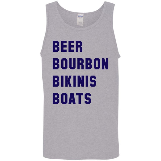 HRCL FL - Navy Beer Bourbon Bikinis Boats - 2 Sided G520 Cotton Tank Top 5.3 oz.