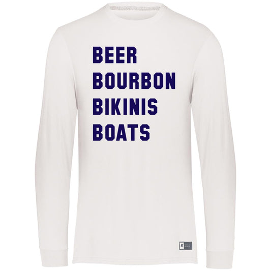 HRCL FL - Navy Beer Bourbon Bikinis Boats - 2 Sided 64LTTM Essential Dri-Power Long Sleeve Tee