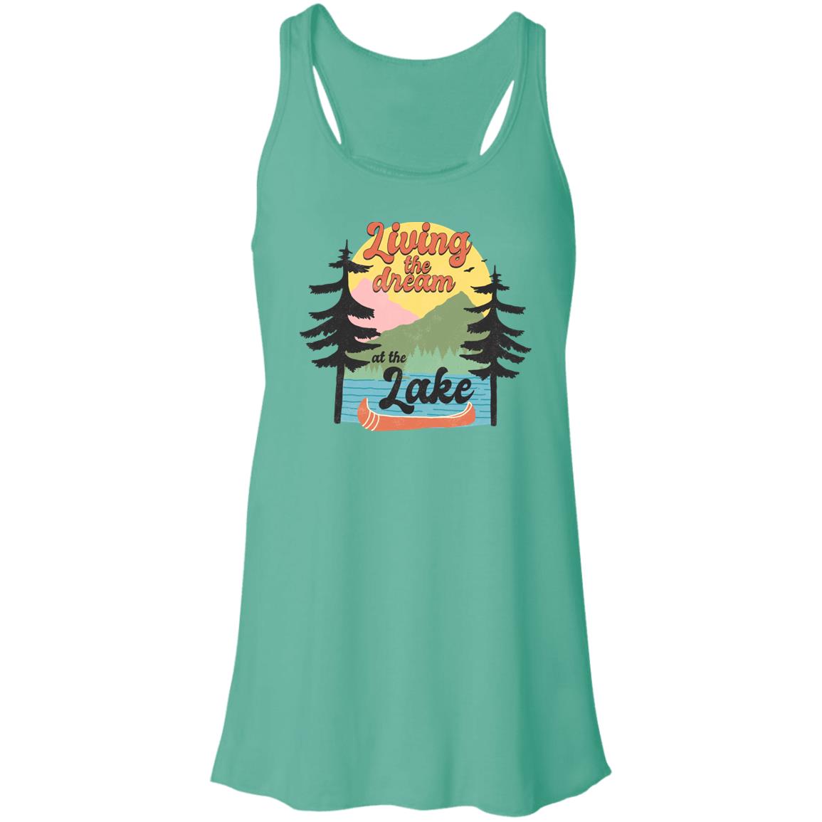 ***2 SIDED***  Living the Dream at the Lake HRCL LL 2 Sided B8800 Flowy Racerback Tank