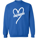 Michigan Heart - White G180 Crewneck Pullover Sweatshirt