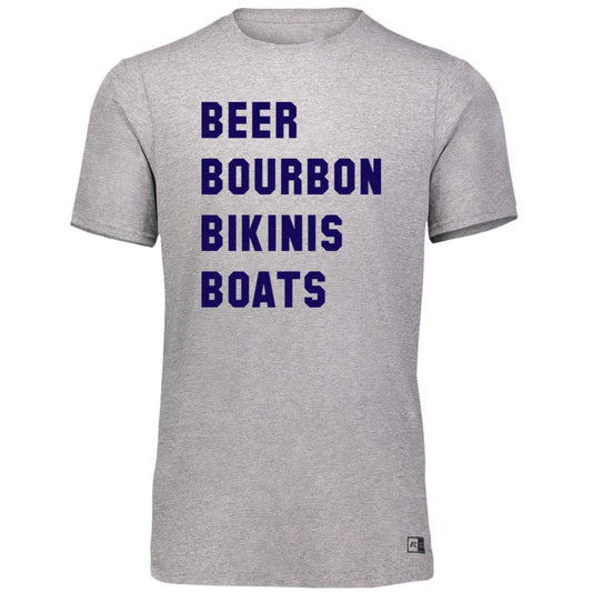 HRCL FL - Navy Beer Bourbon Bikinis Boats - 2 Sided 64STTM Essential Dri-Power Tee
