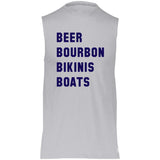 HRCL FL - Navy Beer Bourbon Bikinis Boats - 2 Sided 64MTTM Essential Dri-Power Sleeveless Muscle Tee