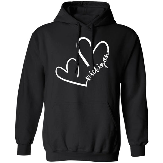 Michigan Hearts - White G185 Pullover Hoodie
