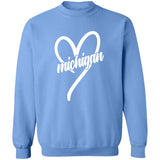 Michigan Heart - White G180 Crewneck Pullover Sweatshirt